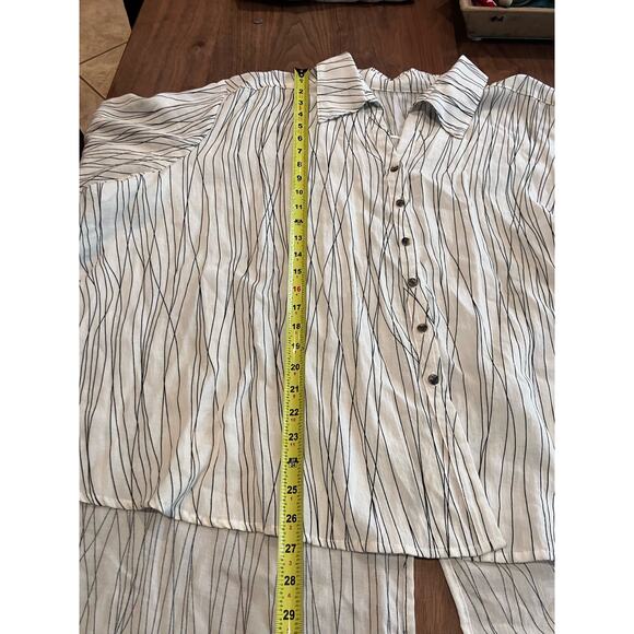 FRIDAZE 4X 100% Linen Women's Blouse Button Up, White Black, Collar, Hi-Low - Picture 3 of 7